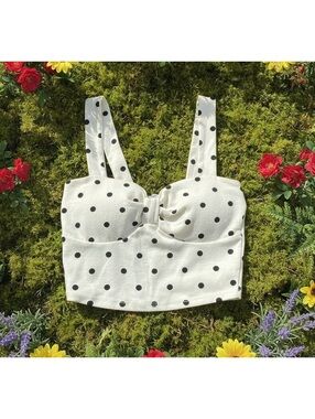 Charlotte Russe Cream Polka Dot Crop Top with Straps, Size S